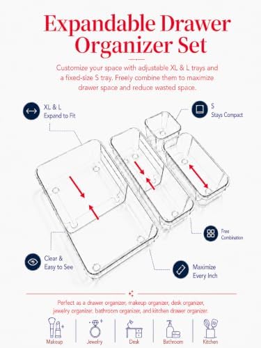 30 PCS Adjustable Expandable Clear Plastic Drawer Organizers