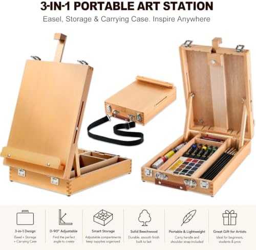 60 pieces beechwood tabletop easel set for painting, close-up detail