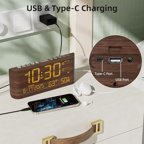 raynic digital alarm clock, 8.7" large led display, side view