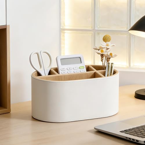 kingfom pu leather desk organizer with multi compartments, front angle view