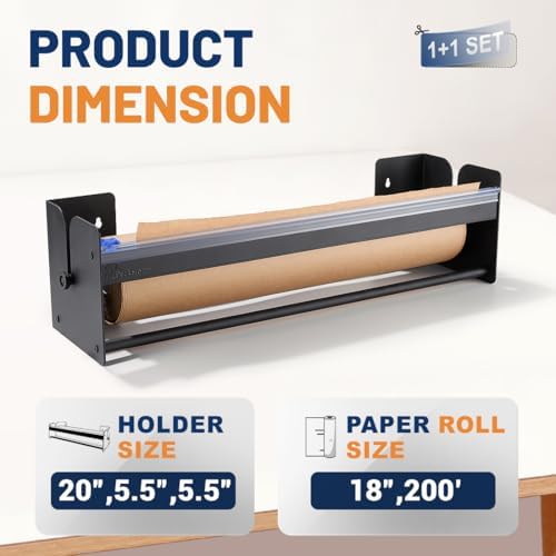 Perkhomy 18 Inch Paper Roll Dispenser and Cutter - Heavy-Duty Wall Mountable,...