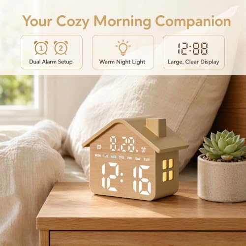 gdq house-shaped led digital alarm clock with night, side view