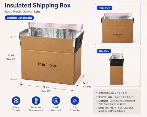 thermal insulated shipping boxes 9x5x6 for cold & showing dimensions