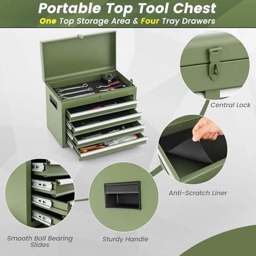 dreamade 5-drawer tool chest combo, rolling tool cabinet showing dimensions