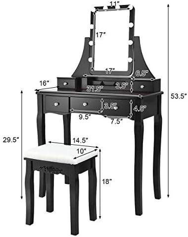 DORTALA Vanity Table Set w/Lighted Mirror, Morden Vanity Dressing Table w/ 10...