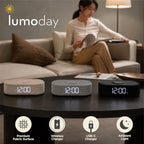 fabric digital alarm clock for bedroom, wireless charging, close-up detail