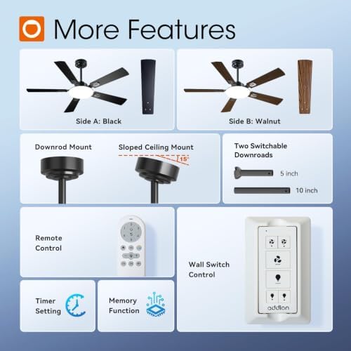 addlon 52 inch ceiling fans with lights and, front angle view