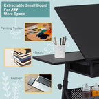 zeny adjustable drafting table with stool tilting drawing showing dimensions