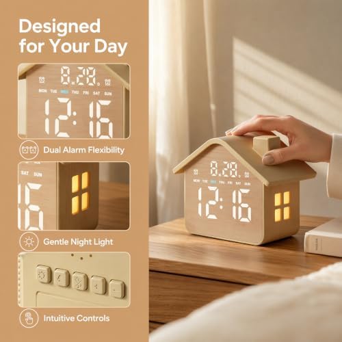 gdq house-shaped led digital alarm clock with night shown in use