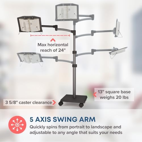 LEVO G2 Adjustable Book Floor Stand for Reading in Bed & Recliner on Wheels