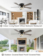 52 inch vintage flush mount ceiling fan with, side view