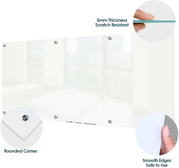 J&J worldwide Magnetic Glass Whiteboard 8' x 4', 96 x 48 Inches Large Frameless - Image 2