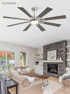 zmishibo 62” modern ceiling fan with light, remote, front angle view