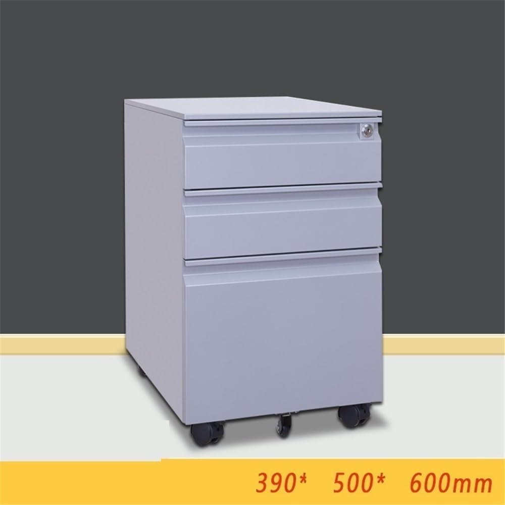 Filing Cabinet Steel Cabinet Three Drawers with Wheels Mobile Office File Short with Lock Thick Office(Gris)