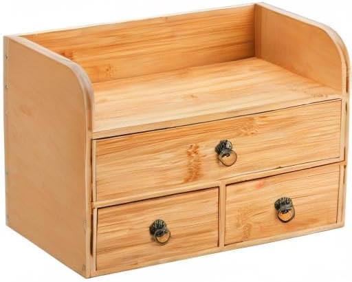 nicunom bamboo desk organizer, 3-tier bamboo tabletop storage, view 10