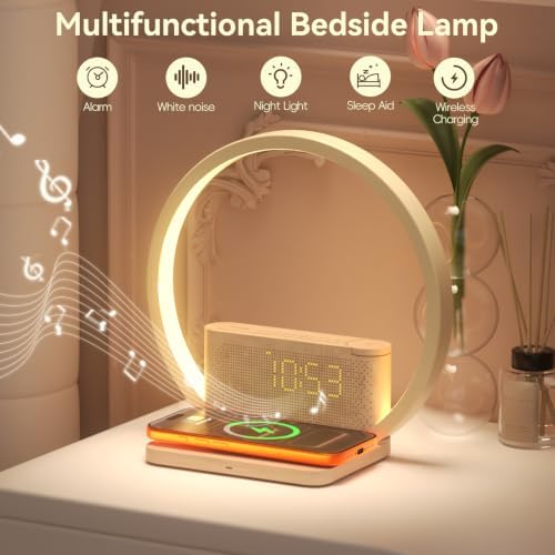 vivilumens sunrise alarm clock wireless charger, white noise, front angle view