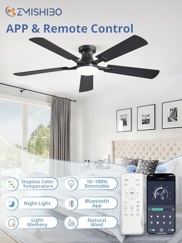 zmishibo 52 inch ceiling fans with lights, remote&app shown in use