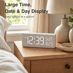 peakeep wooden digital alarm clock large display, textured, front angle view