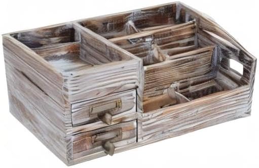 Liry Products Rustic Torched Wooden Desktop Organizer Dark Brown Tabletop Sto...