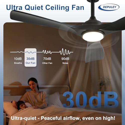 depuley 52-inch ceiling fan with light: black 3 showing dimensions