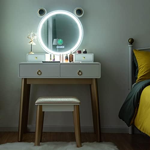 CHARMAID Vanity Set with Lighted Mirror, 3 Color Touch Screen Dimming Mirror ...