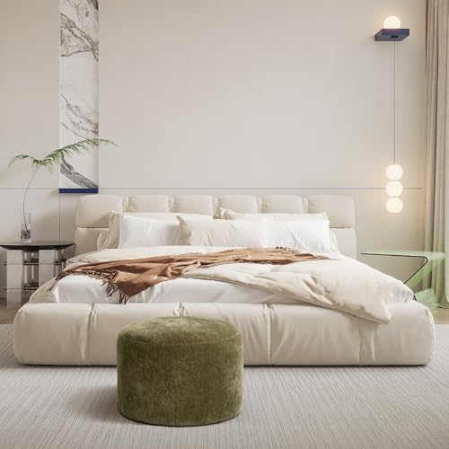 Flouki Pouf Ottoman Footrest, Foot Stools, Modern Round Upholstered Ottomans,...