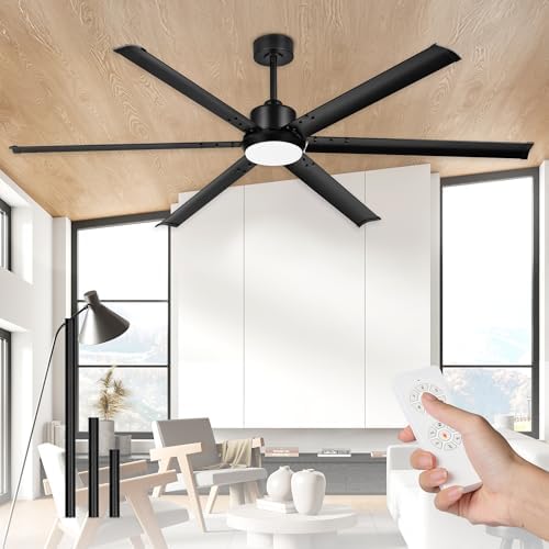 72-inch large ceiling fan with light, aluminum blades,matte, view 9