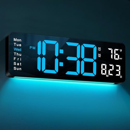 mashi digital wall clock, 16" large display digital, front angle view