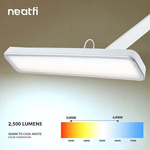 Neatfi 2500LM LED Task Lamp w/Clamp, 22-Inch Wide Head, CCT (White)