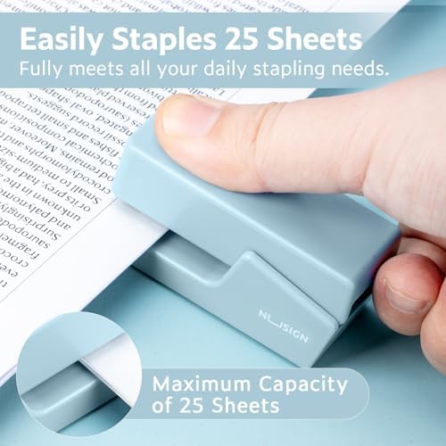 NUSIGN Mini Stapler with 830 Staples, Small Cute Desk Staplers, 25 Sheet Capacity, Blue