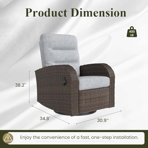 LayinSun Oversized Wicker Outdoor Swivel Glider Recliner with Adjustable Back...