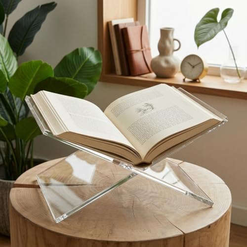 Clear Acrylic Book Stand for Display and Reading, Modern Open Book Holder for...