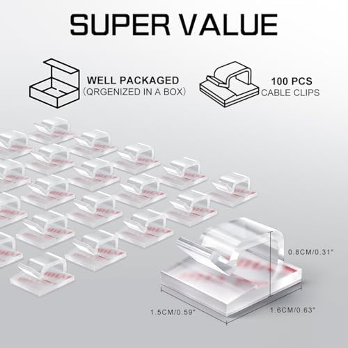 KGROTE 100PCS Cable Clips, Adhesive Wire Clips Strong Cord Clips Wire Holders...