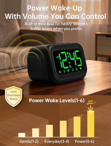 auroracalm extra loud alarm clock: 115db on-time wake-up, side view