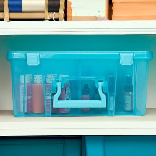 artbin super satchel double deep, 8-compartment craft box on a desk or shelf