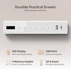 INNOVAR 40" Small Glass Standing Desk with Drawers & USB Ports, Whole-Piece Glass Top Adjustable Height Desks, Quick-Install Electric Sit-Stand Up Desk for Home Office & Computer Workstation, White