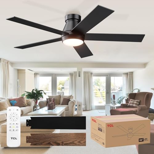 tcl 52" black flush mount ceiling fan with, view 9