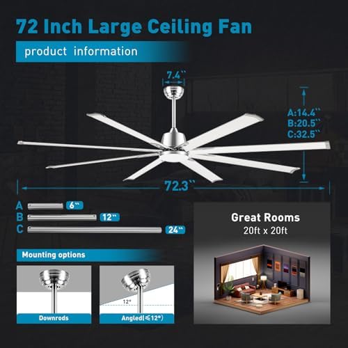 72 inch aluminum ceiling fan with lights for on a desk or shelf