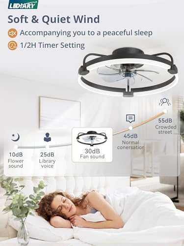 lediary 20" ceiling fans with lights and remote showing dimensions
