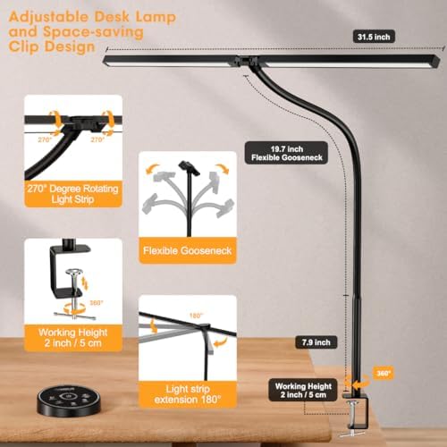 pzloz led desk lamp for office home showing dimensions