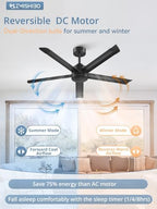 zmishibo 52 inch ceiling fan no light, commercial, side view