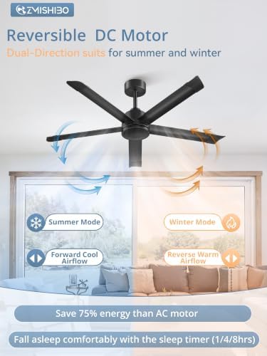 zmishibo 52 inch ceiling fan no light, commercial, side view