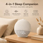 sunrise alarm clock wake up light, white noise shown in use