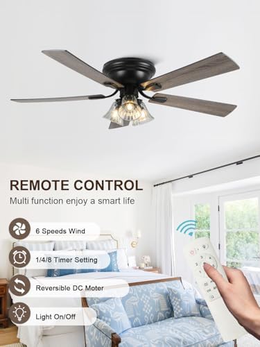 52 inch vintage flush mount ceiling fan with showing dimensions