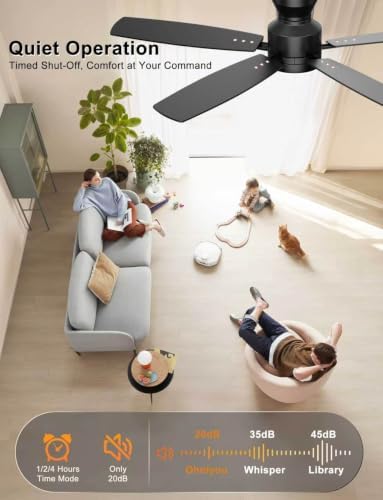 ohniyou 52'' low profile ceiling fan with lights showing dimensions