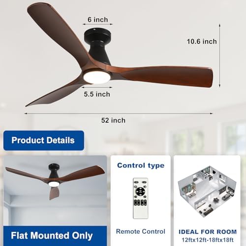 depuley 52-inch ceiling fans with lights: walnut 3 showing dimensions