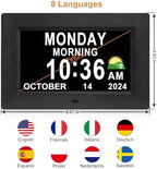 ssini digital calendar dementia alarm clock with day, front angle view