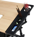 yaheetech adjustable drafting table art desk, storage drawers, front angle view