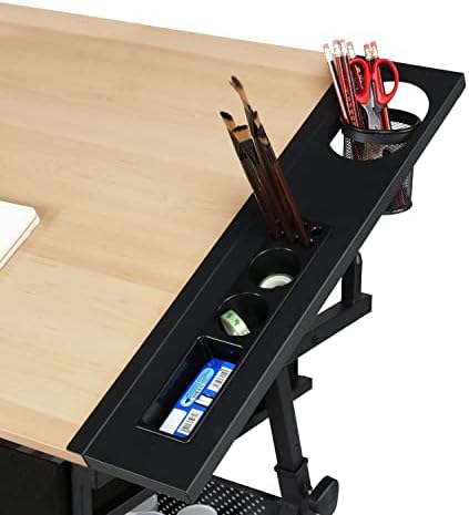 yaheetech adjustable drafting table art desk, storage drawers, front angle view