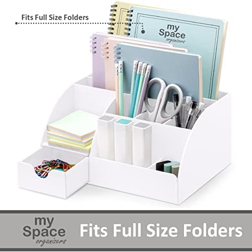 white desktop organizer - 9 compartment office desk, close-up detail